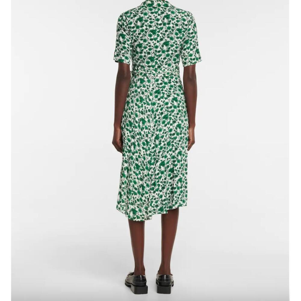 Ganni Green White Floral Wrap Dress Size 2 Hi-Lo Hem Romantic Boho Cottagecore - Picture 10 of 12